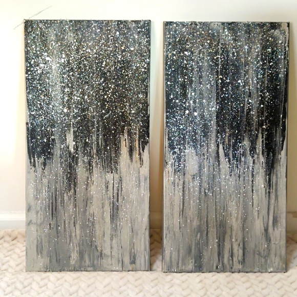 Other - ((SOLD)) Original Glitter Crystals Black and Gray Abstract Acrylic Paintings